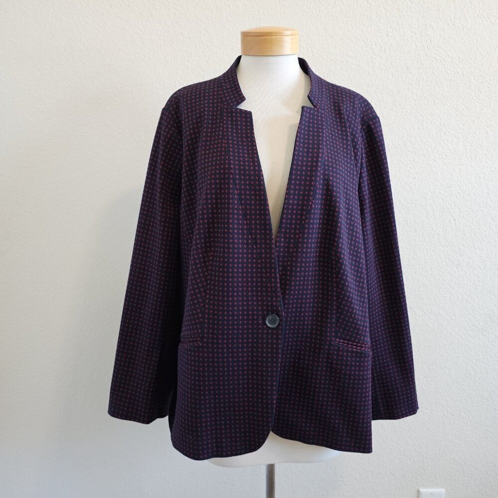 Talbots Aberdeen Jacquard Check Knit 1-Button Collared Blazer Womens Career 24W - Picture 3 of 12